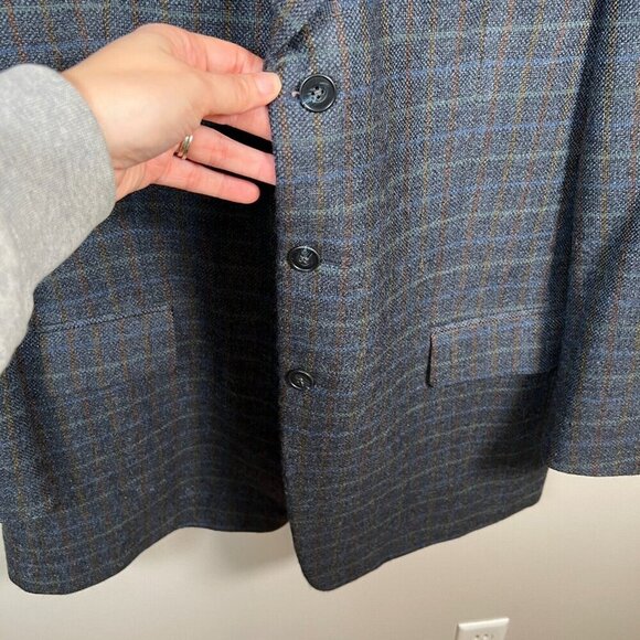 Hilton Loro Piana Wool Blazer Jacket Size 44 Blue Plaid Super 110's Career Work - Picture 6 of 13